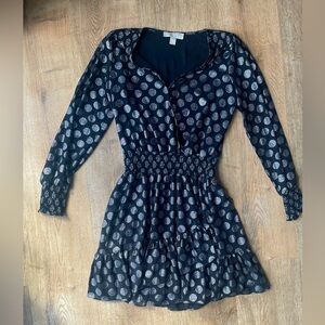 Michael Michael Kors Black Metallic Polka Dot Ruffle Mini Dress Size Small